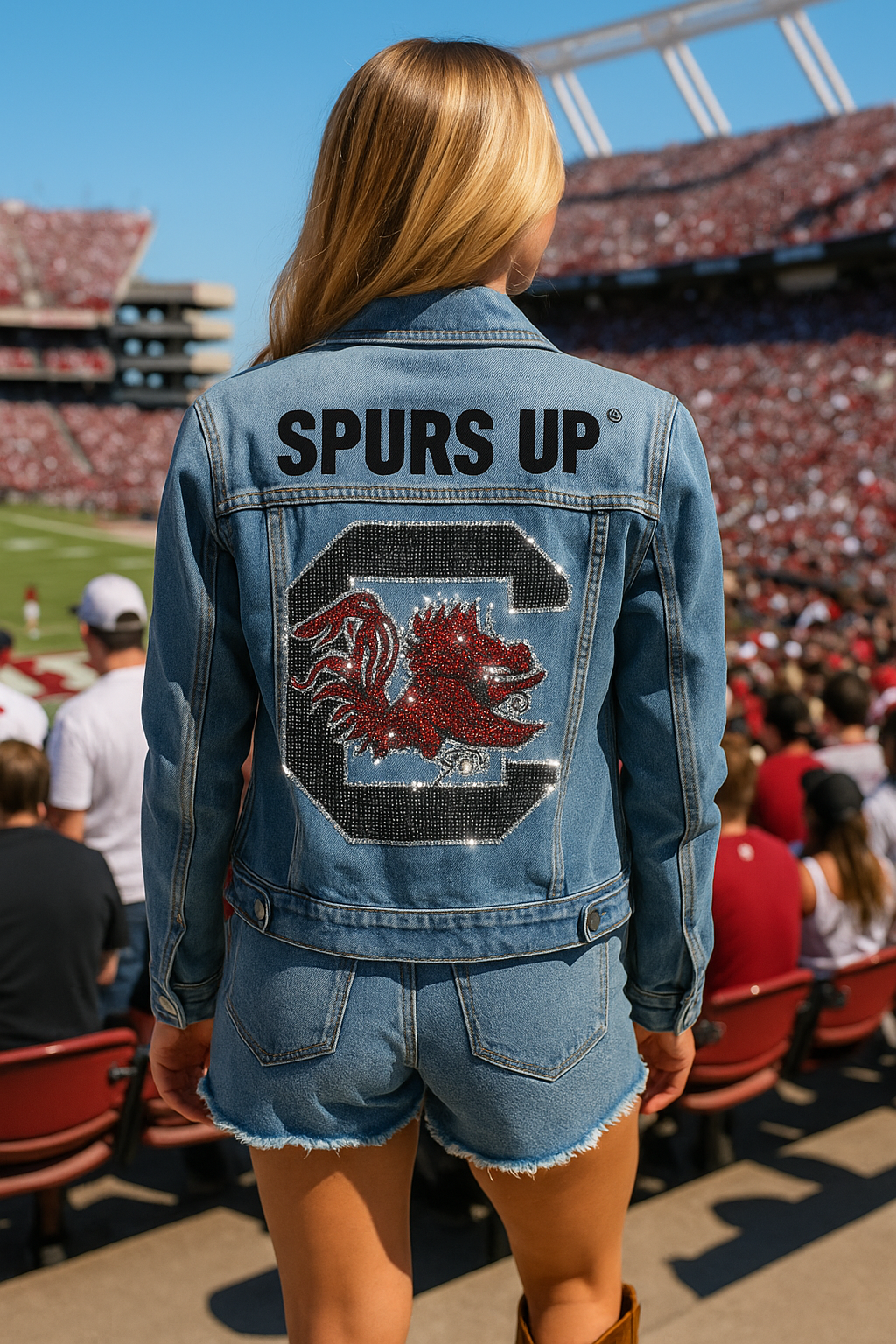 Licensed Game Day Jacket, Denim, University of South Carolina, Spurs Up Gamecock