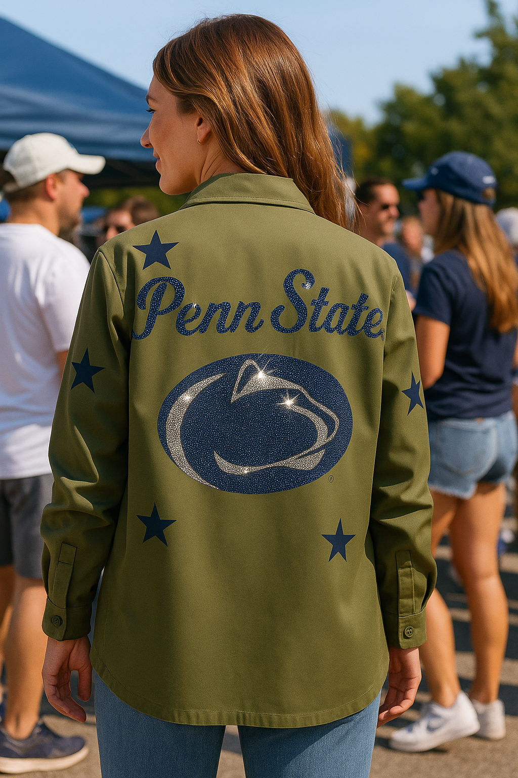 Licensed Game Day Jacket, Cropped Army Shacket, Penn State & Decal