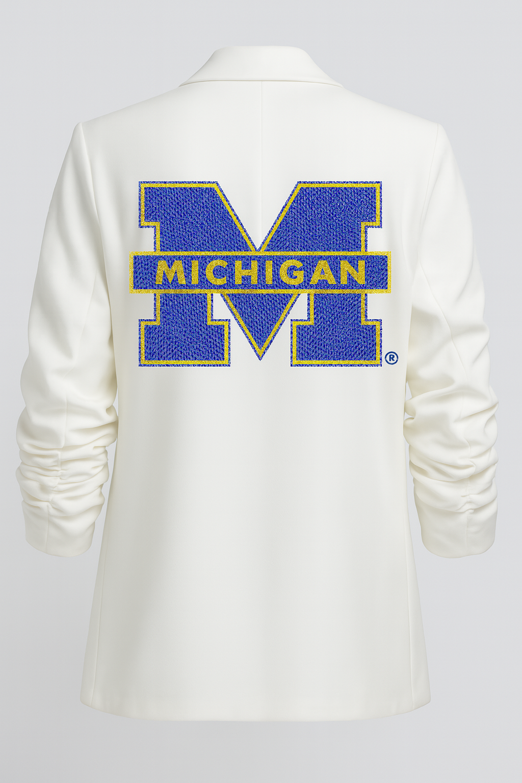 Licensed Game Day Blazer, White Ruched, University of Michigan Block M