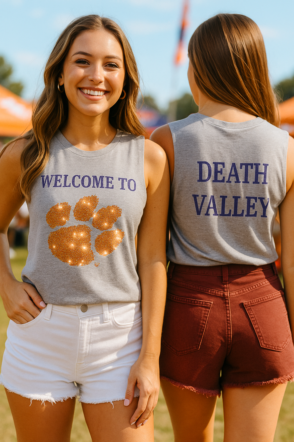 Licensed Game Day Tank Top, Light Grey, Clemson University Paw Welcome To Death Valley