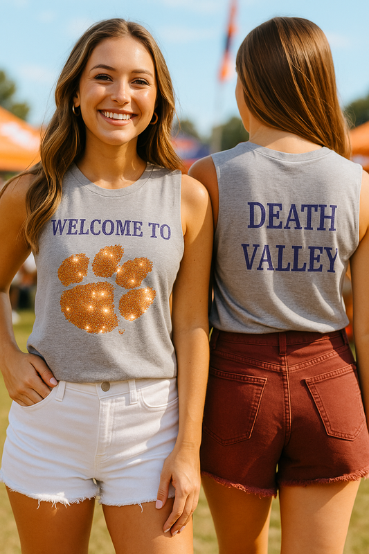 Licensed Game Day Tank Top, Light Grey, Clemson University Paw Welcome To Death Valley