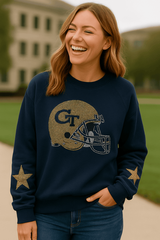 Licensed Game Day, Navy Sweatshirt, Georgia Tech Helmet