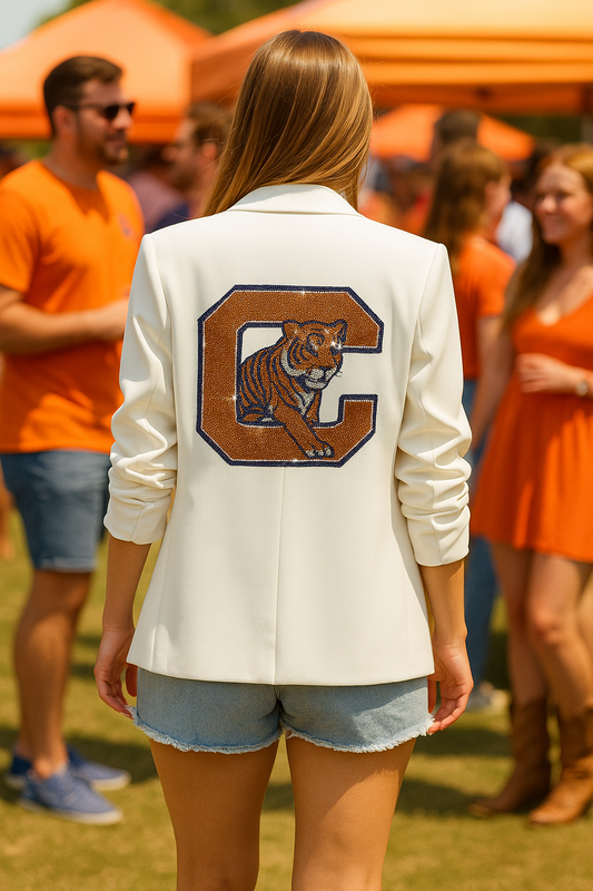 Licensed Game Day, White Blazer, Clemson Big C and Tiger
