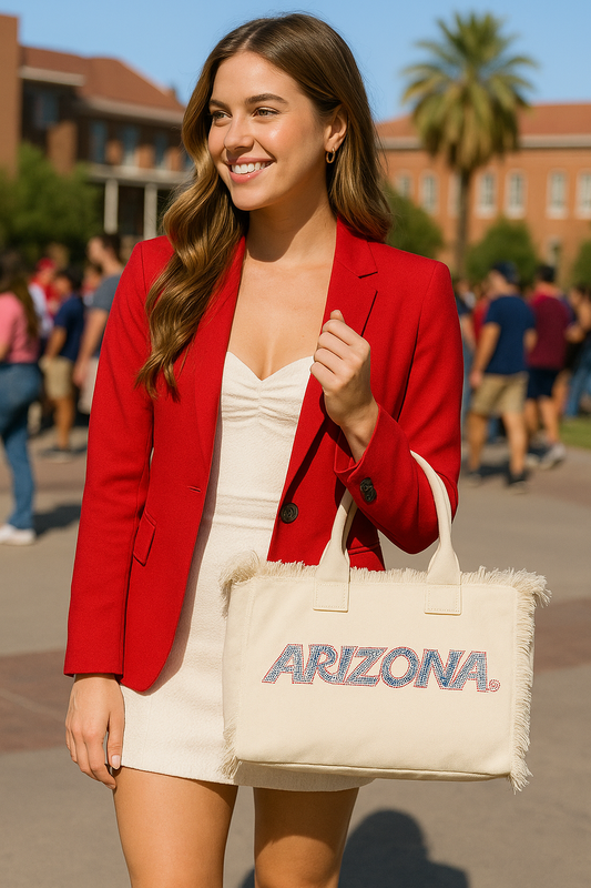 White Canvas Tote Bag, Univ of Arizona Blue & Red Arizona