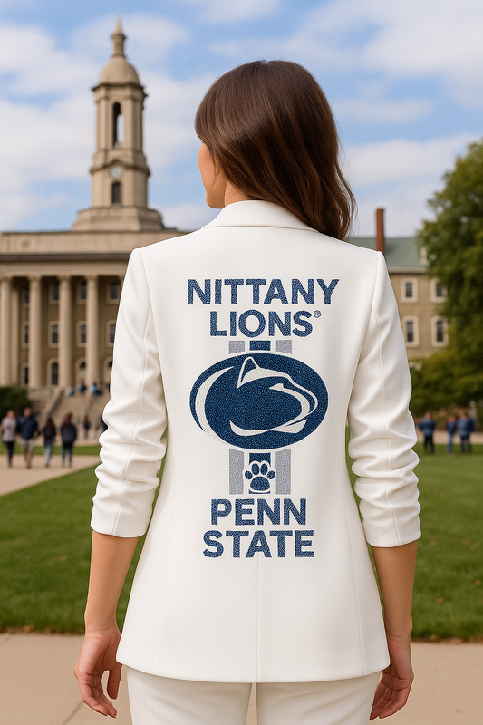 Licensed Game Day Blazer, White Ruched, Penn State Nittany Lion Stripes