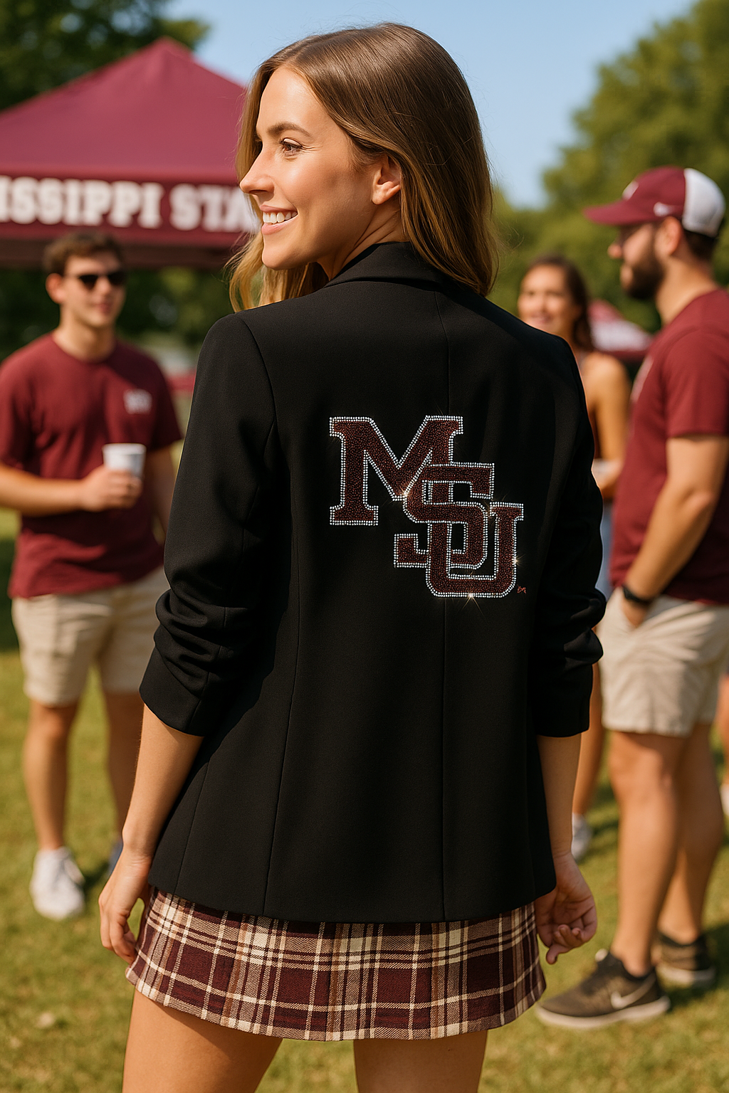Mississippi State Stacked MSU Black Ruched Sleeve Blazer