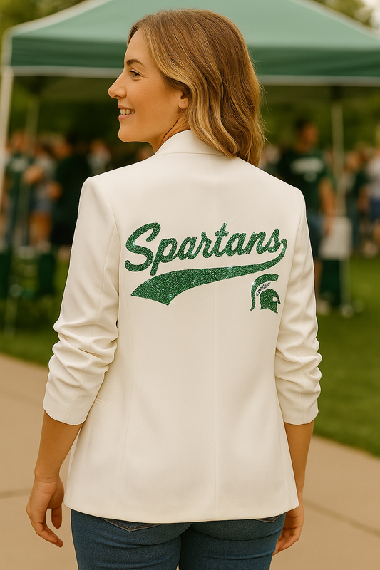 Licensed Game Day Blazer, White Ruched, Michigan State Spartans Script