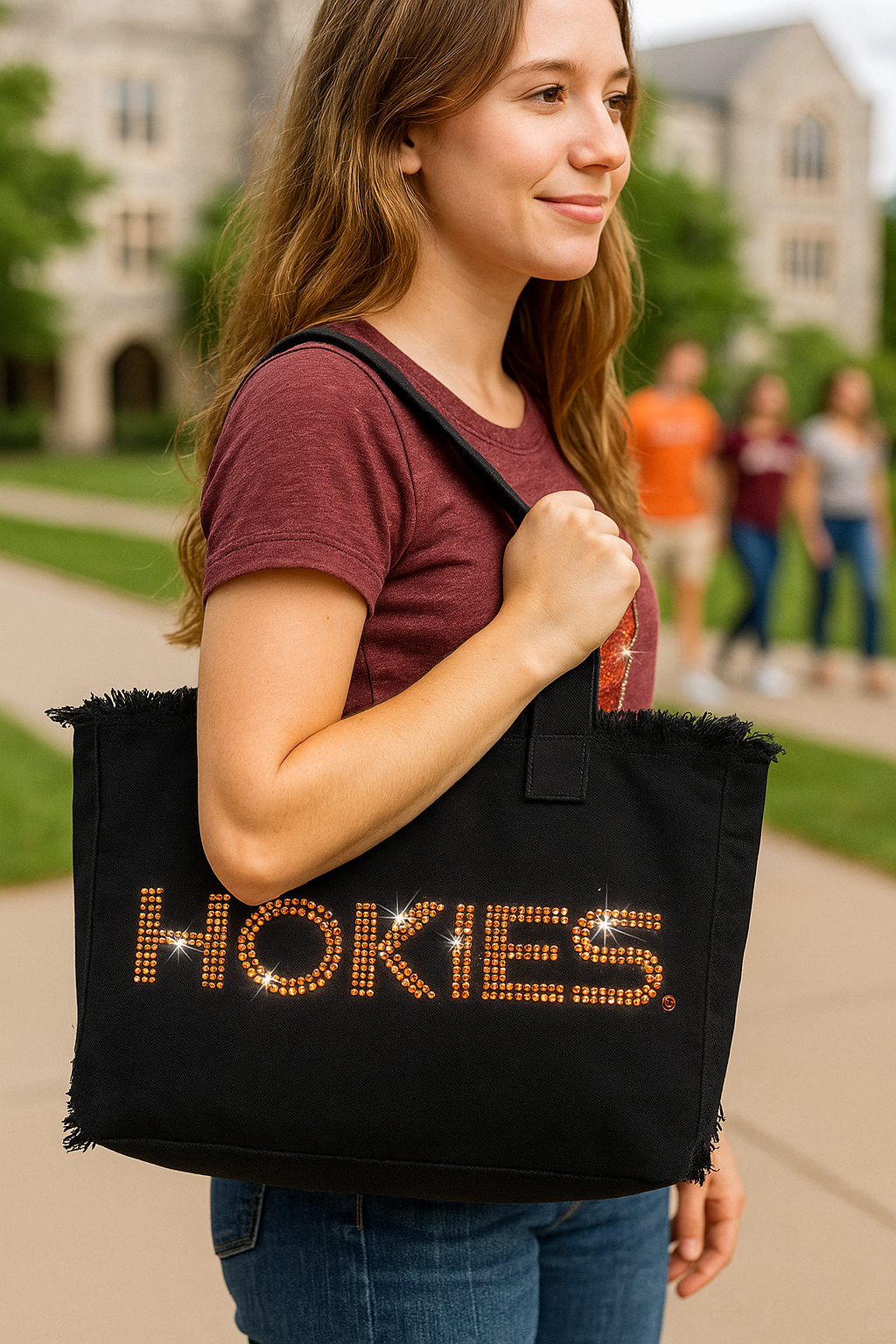 Black Canvas Tote Bag, Virginia Tech Hokies