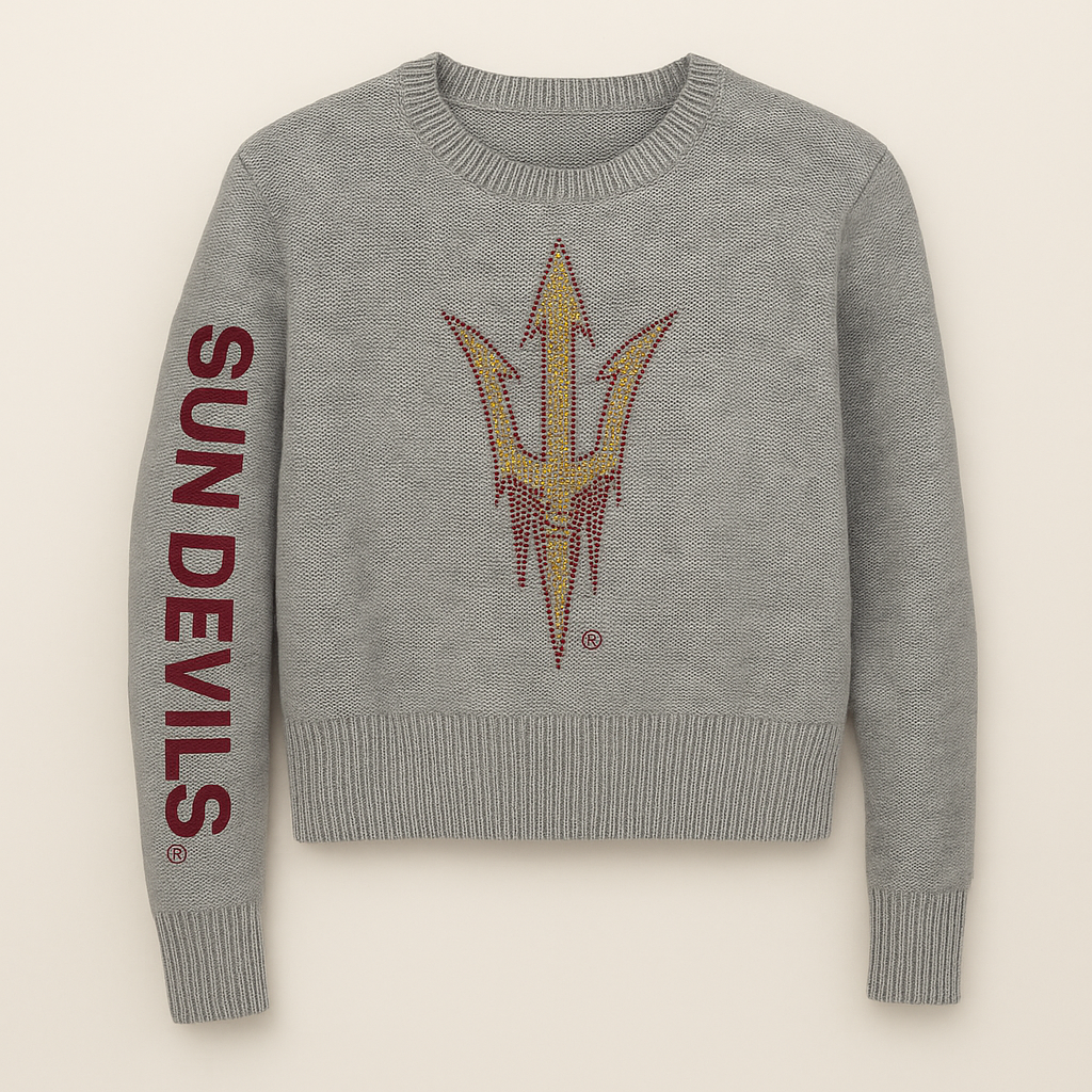 Licensed Game Day Sweater, Crewneck Gray, Arizona State Sun Devils Fork