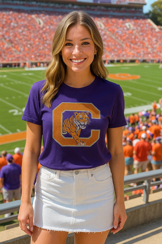 Licensed Game Day T-Shirt, Purple, Clemson University Clemson C Tiger