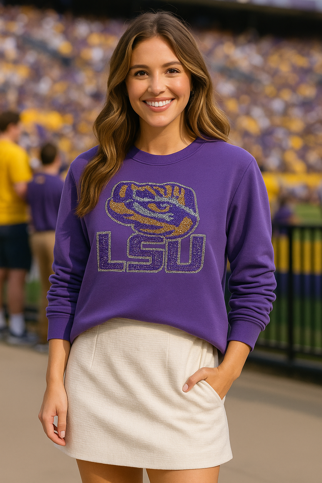 Licensed Game Day Sweatshirt, Crewneck Purple, LSU w/ Tiger Eye