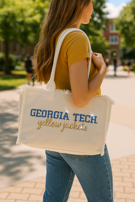 White Canvas Tote Bag, Georgia Tech Yellow Jackets Script