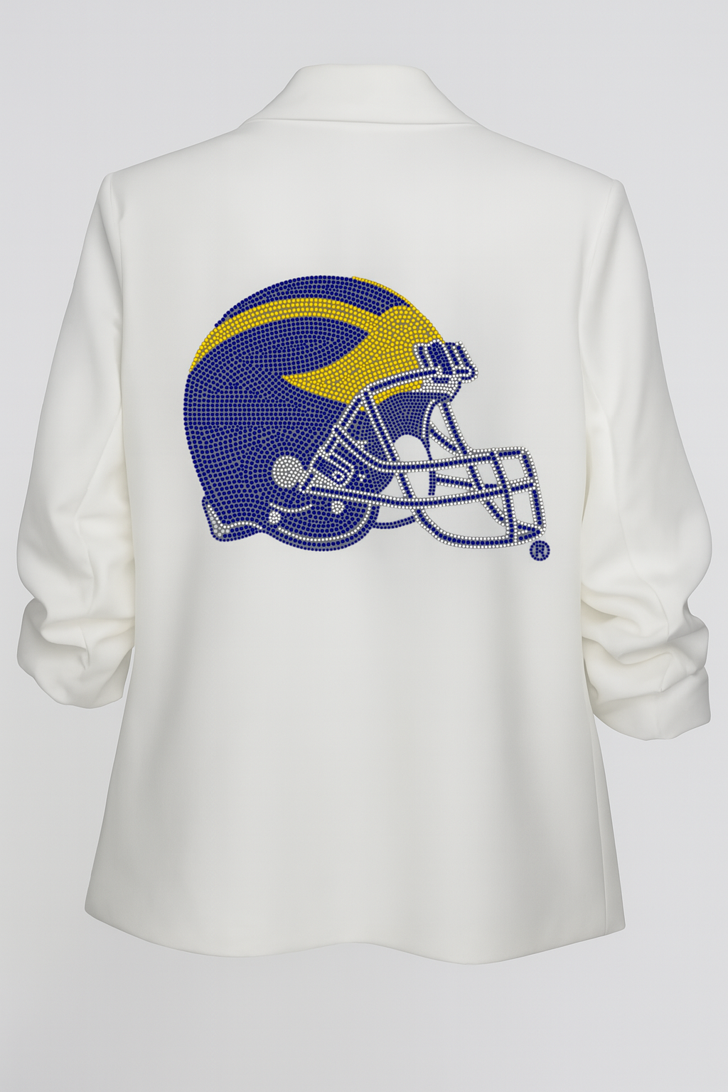 Licensed Game Day Blazer, White Ruched, University of Michigan Helmet