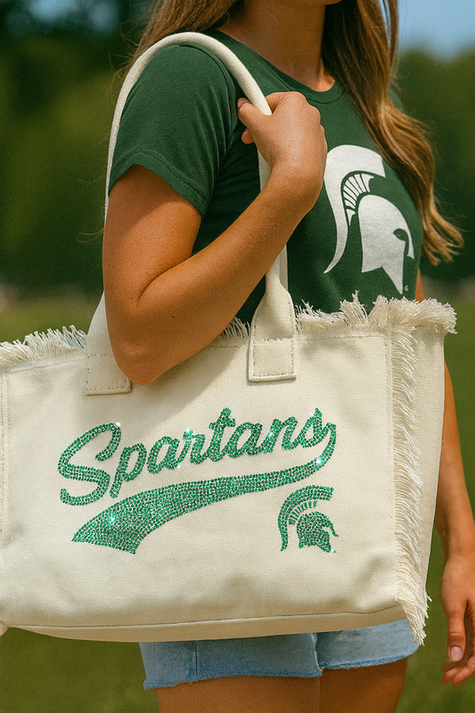 White Canvas Tote Bag, Michigan State Script