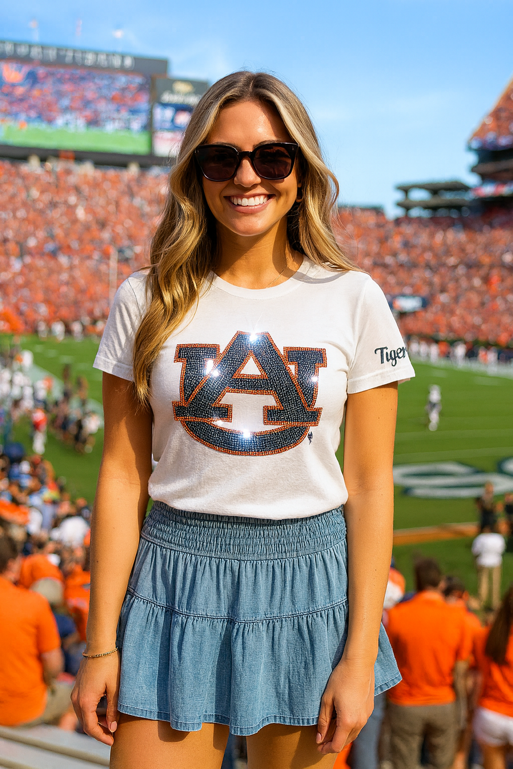 Licensed Game Day T-Shirt, Crewneck White, Auburn Univ Navy AU