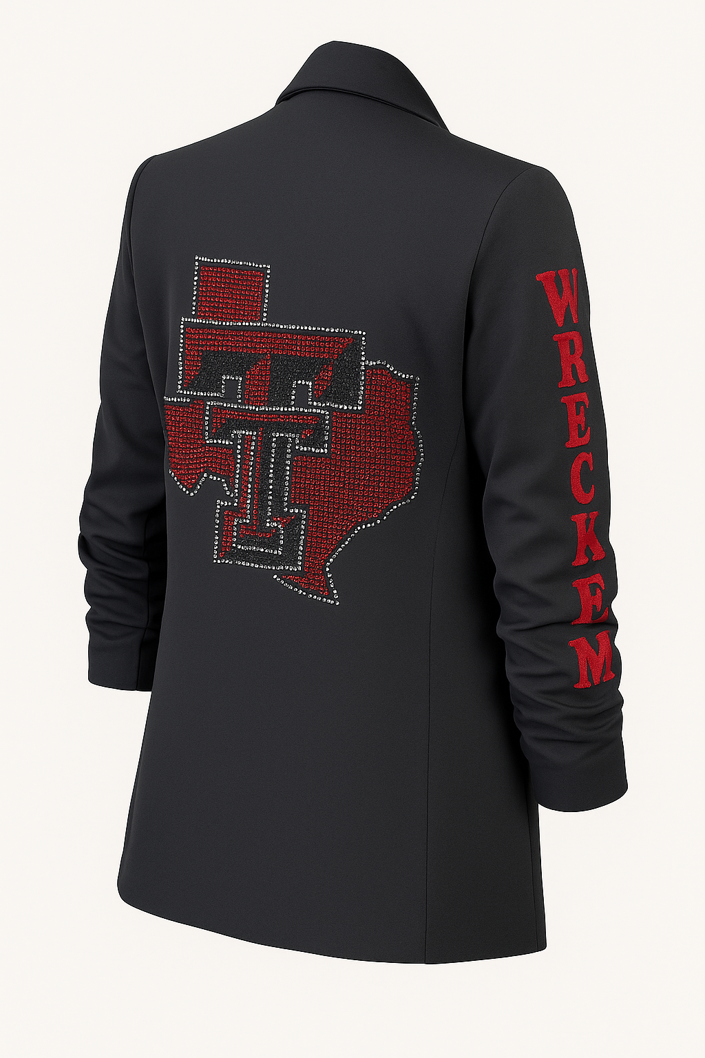 Licensed Game Day Blazer, Ruched Black, Texas Tech Wreck Em Tech TT