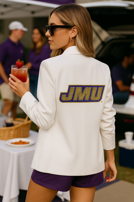 Licensed Game Day, White Blazer, JMU Logo