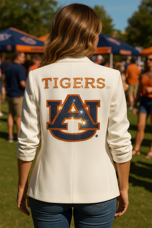 Licensed Game Day Blazer, White Ruched, Auburn Univ Tigers Navy AU