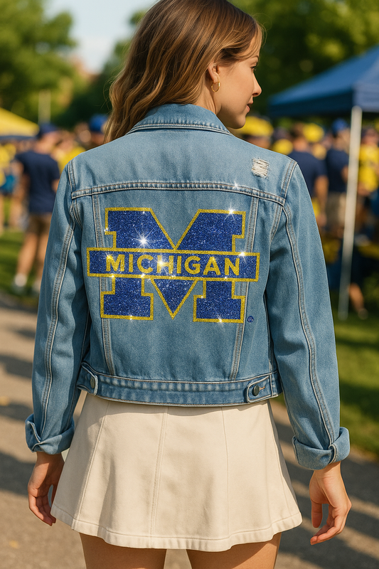 Licensed Game Day Jacket, Blue Denim, University Of Michigan Block M