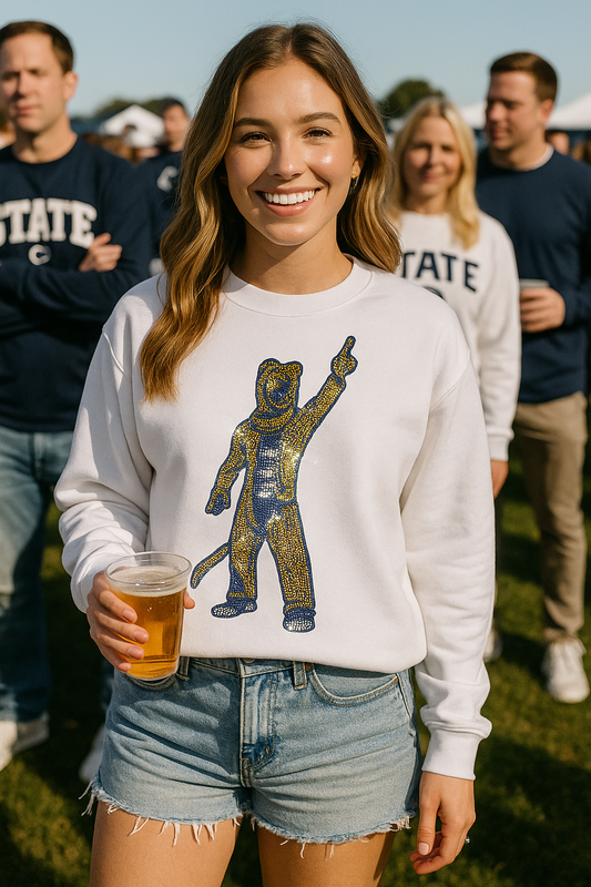 Licensed Game Day Sweatshirt, Crewneck White, Penn State Full Body Mascot
