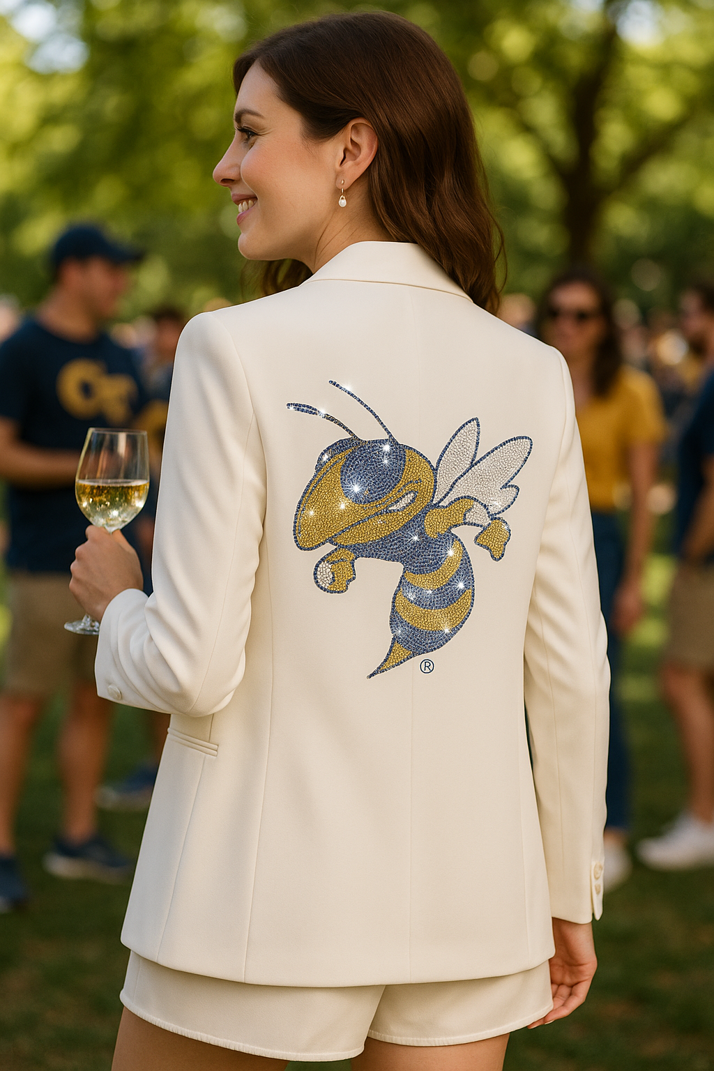 Licensed Game Day Blazer, White Ruched, Georgia Tech Yellow Jacket