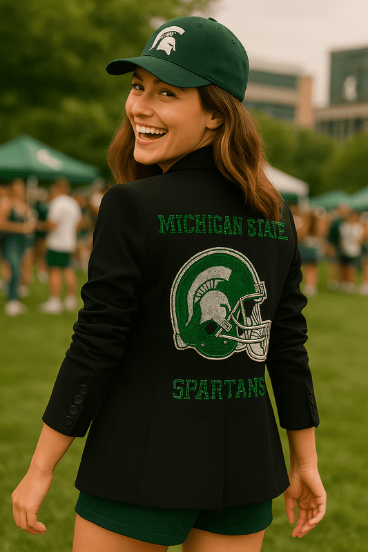 Licensed Game Day Blazer, Black Ruched, Michigan State Spartans & Football Helmet