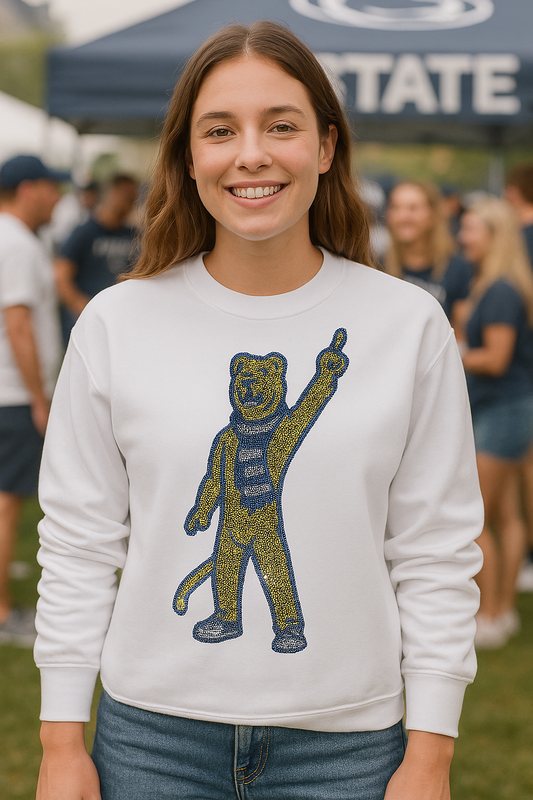 Licensed Game Day Sweatshirt, Crewneck White, Penn State Full Body Mascot