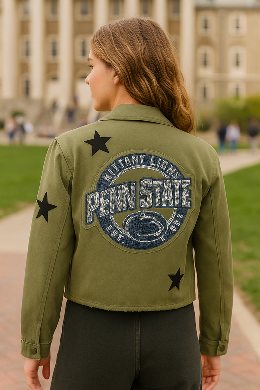 Licensed Game Day Jacket, Cropped Army Shacket, Penn State Est 1855