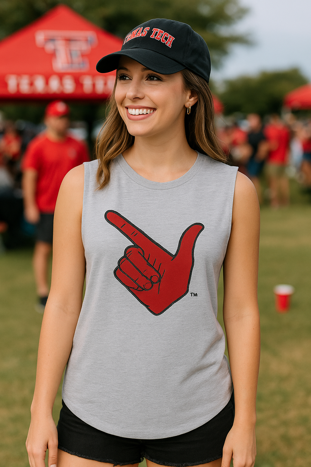 Licensed Game Day Tank Top, Gray, Texas Tech Guns Up Hand