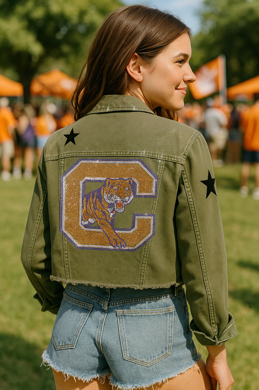 Licensed Game Day Shacket, Army Green, Clemson Big C and Tiger