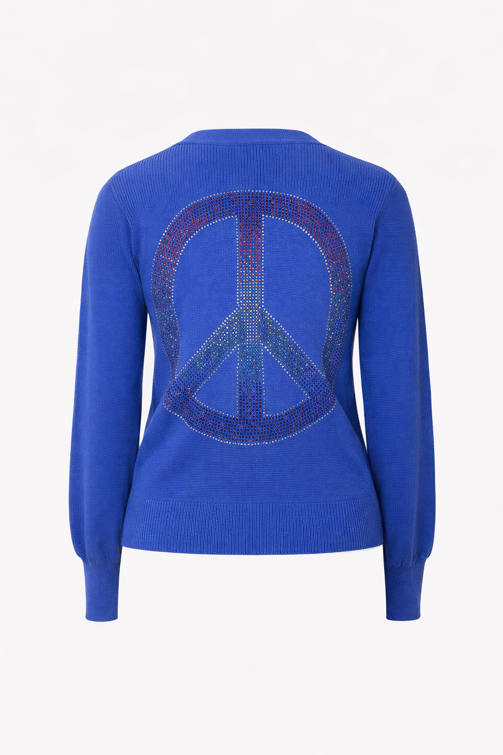Peace Sign Blue Puff Sleeve Cardigan Sweater