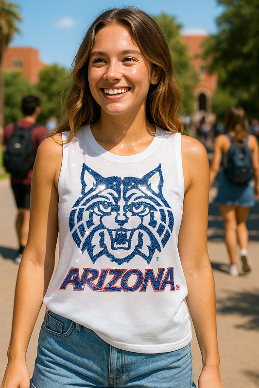 Licensed Game Day, White Tank Top, University of Arizona Script Wildcat