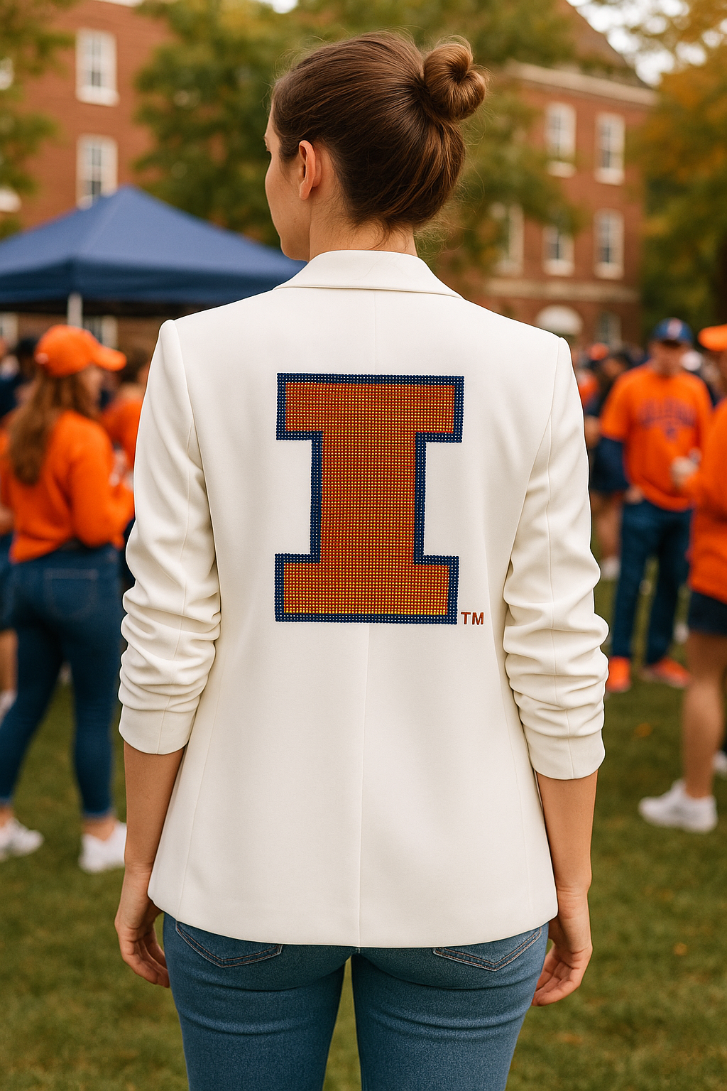 Licensed Game Day Blazer, White Ruched, Univ of Illinois Block I