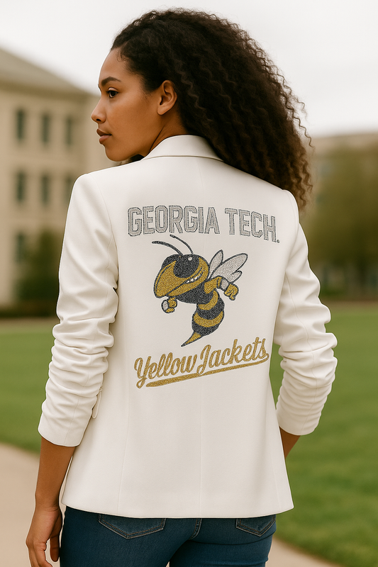 Licensed Game Day Blazer, White Ruched, Georgia Tech Yellow Jackets Bee
