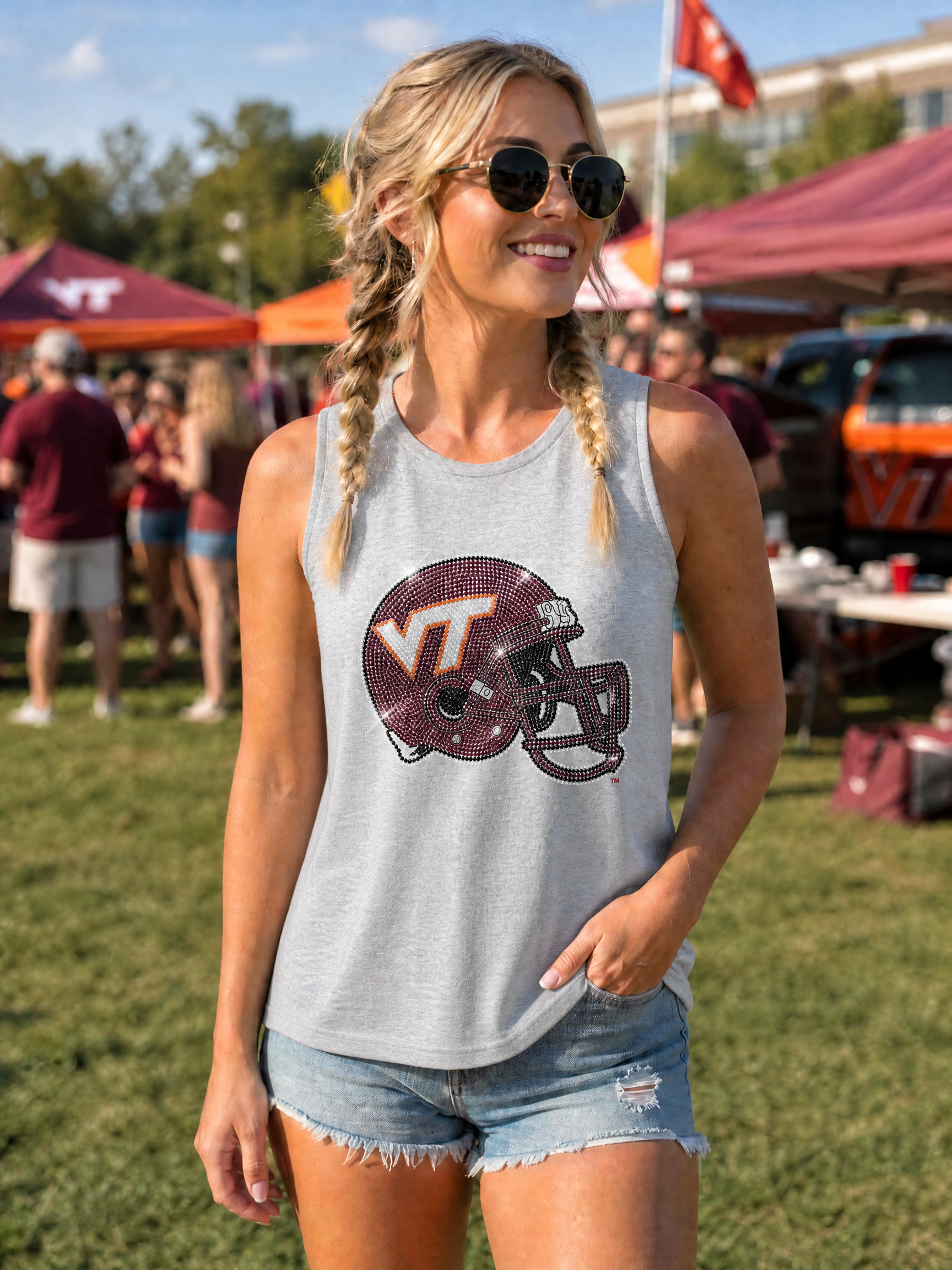 Virginia Tech Hokies Helmet Gray Tank Top