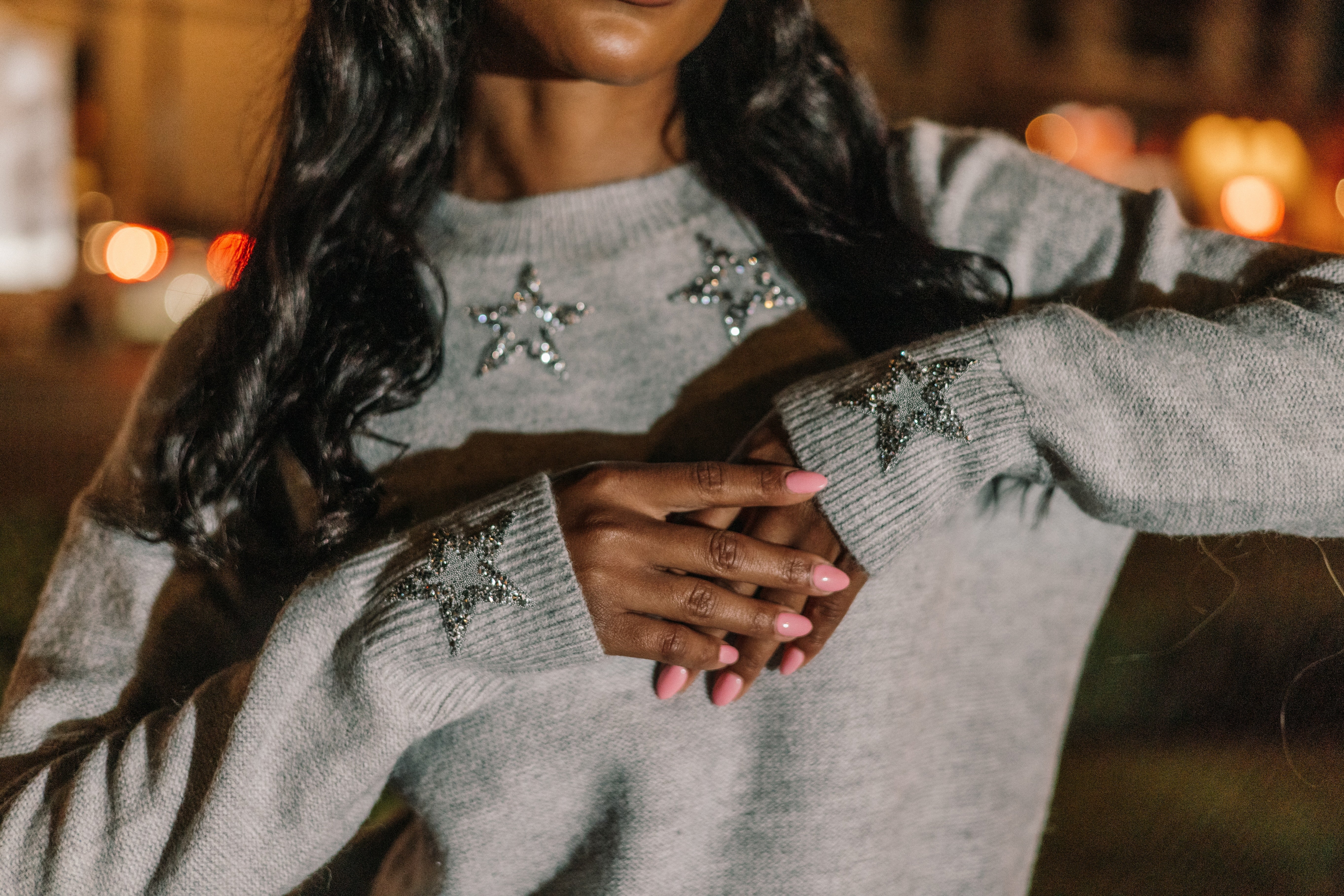 Silver Stars Gray Crewneck Sweater