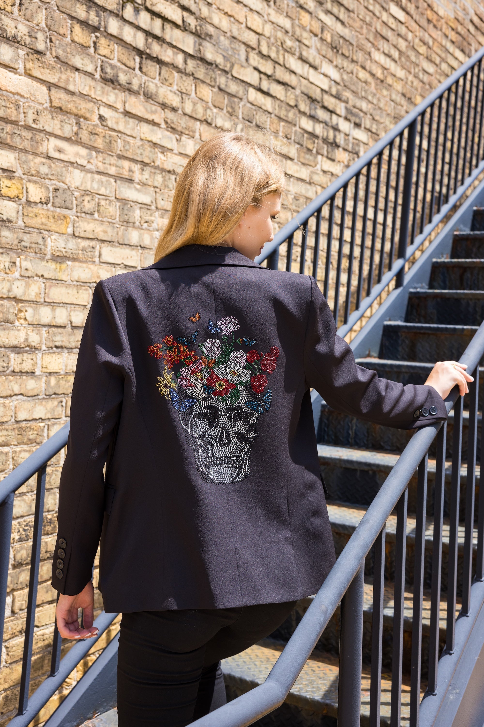 Blazer, Black w/ Pink Lining, Skull Flowers