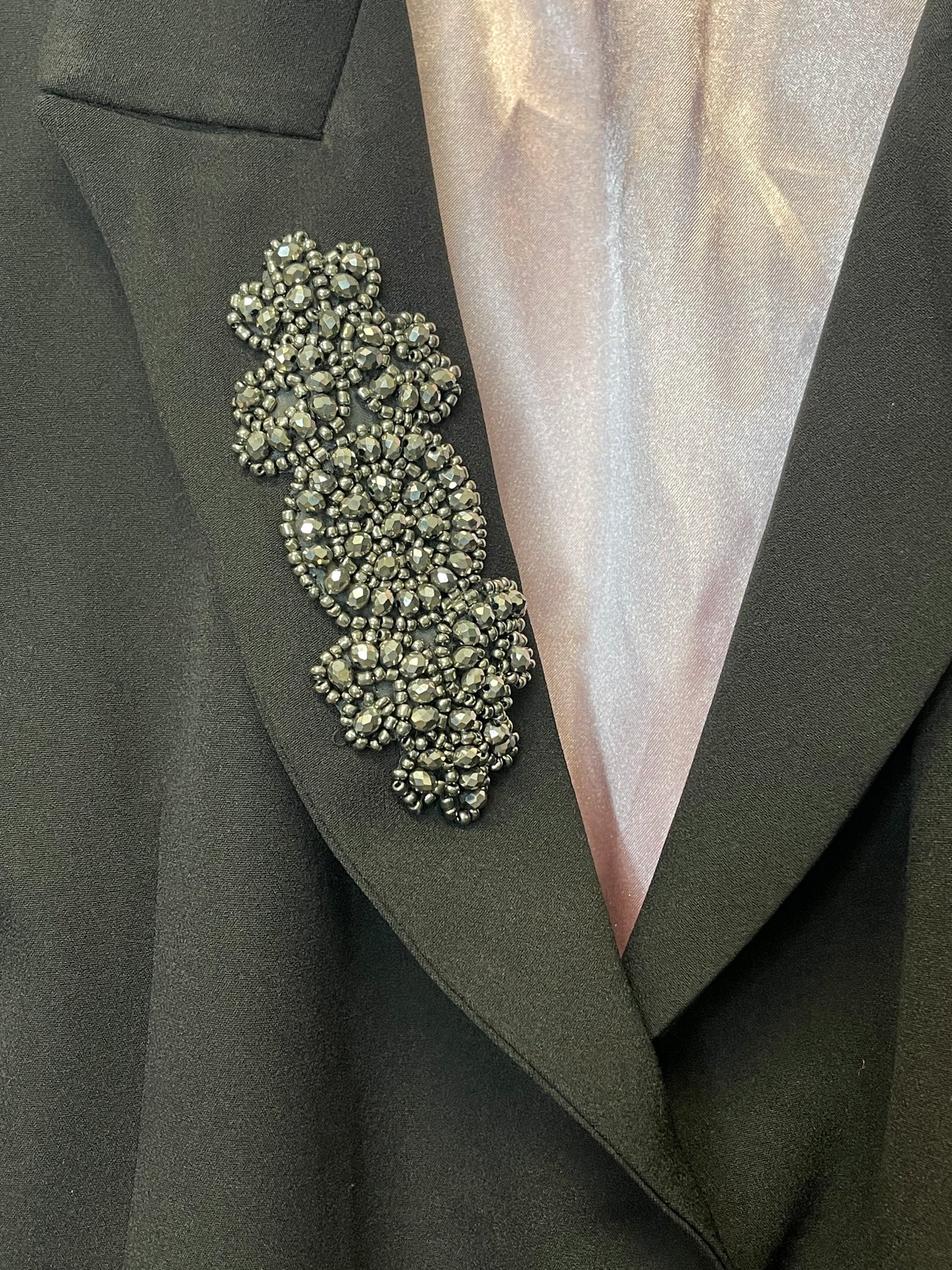 Pink Lined Black Blazer w/ Lapel Medallion