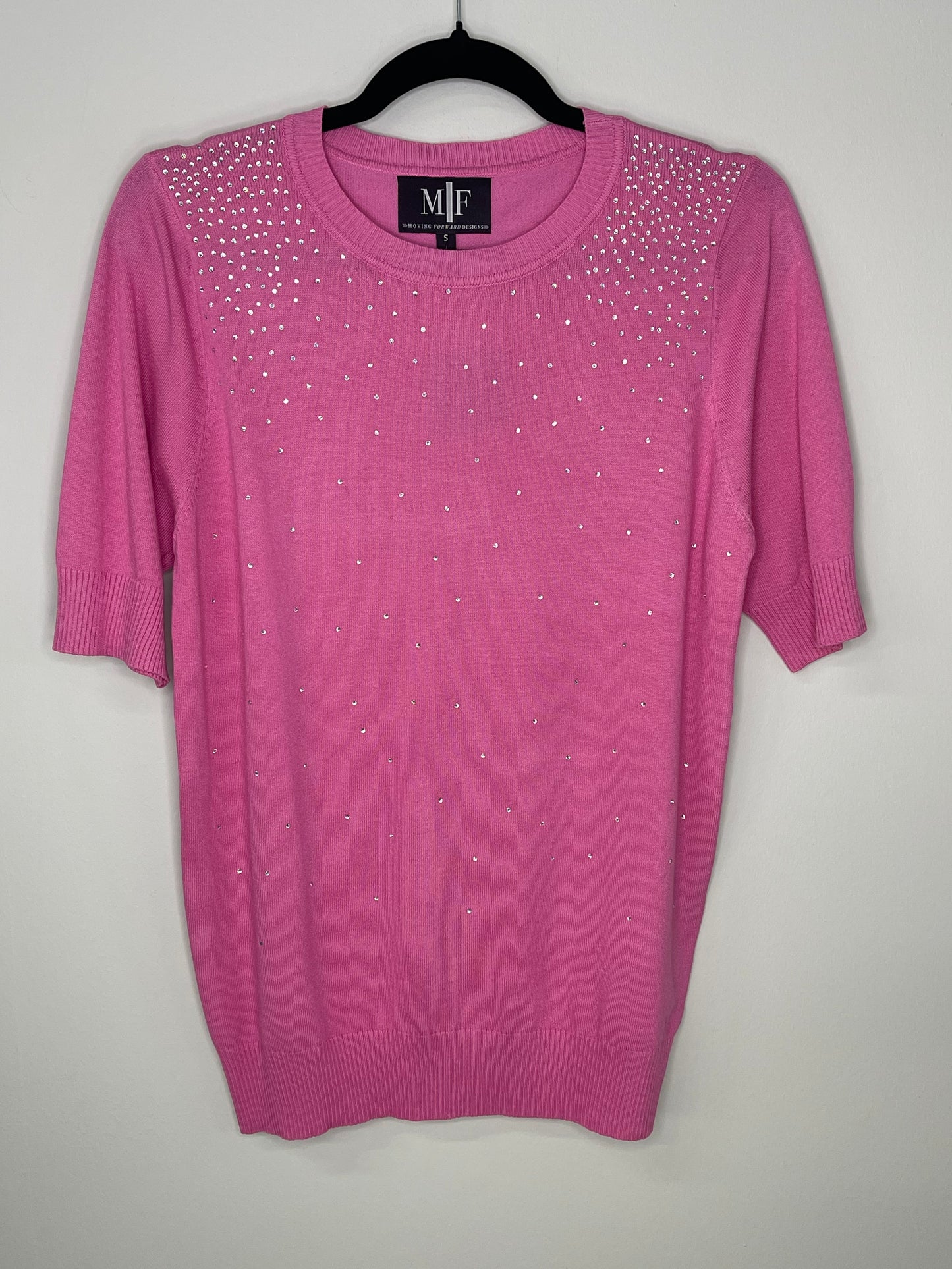 Sweater, Short Sleeve, Pink Crystal Waterfall