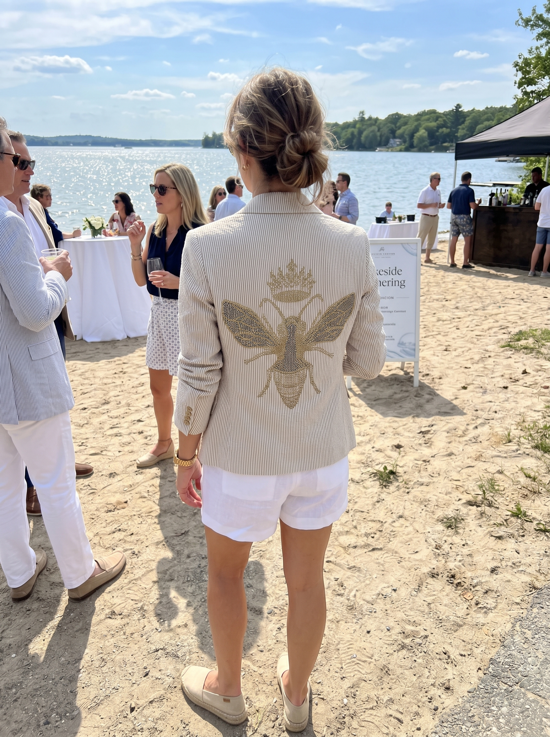 Gold Queen Bee Tan Seersucker Blazer