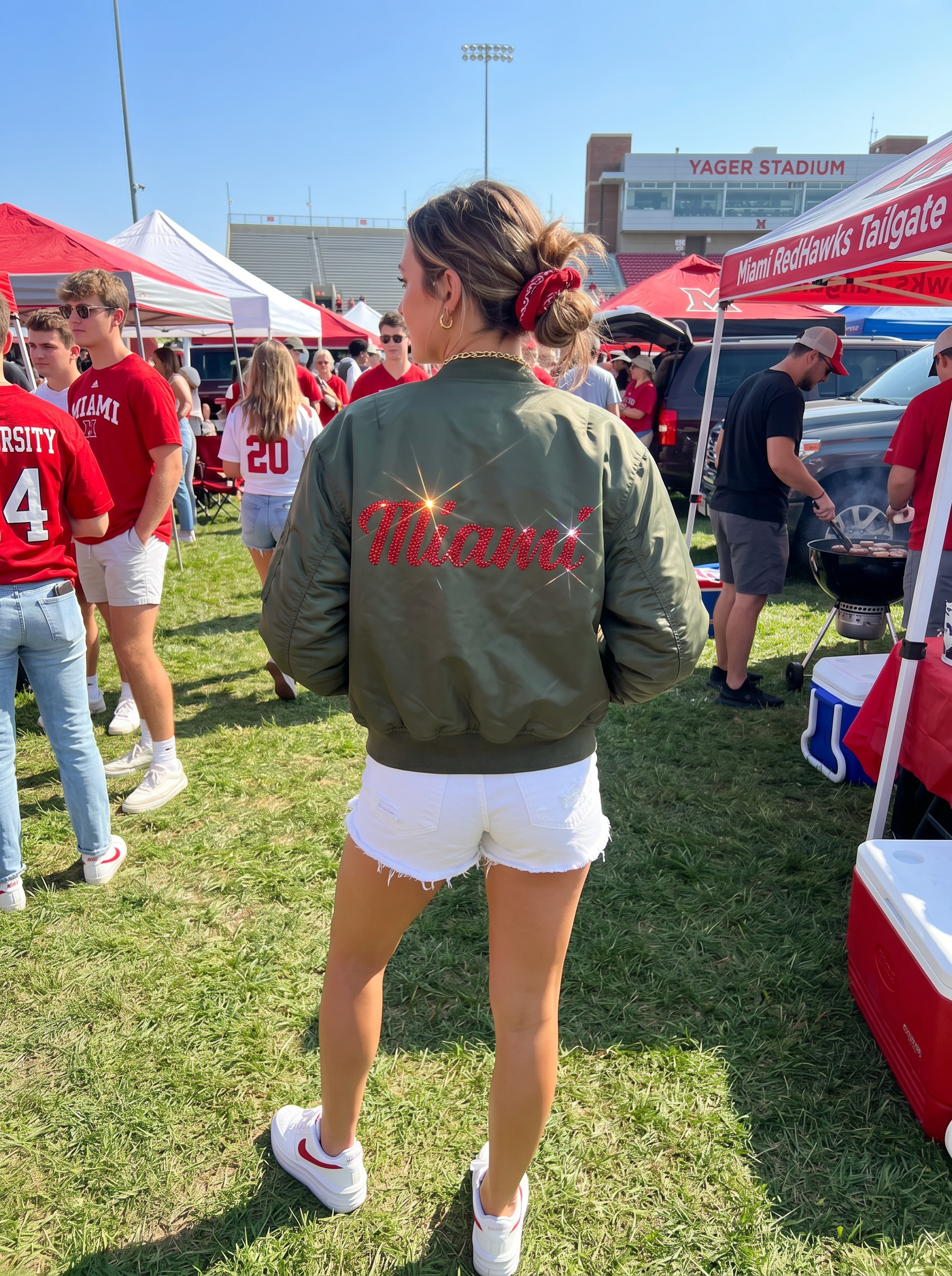 Miami University Ohio Script Army Green Bomber Jacket