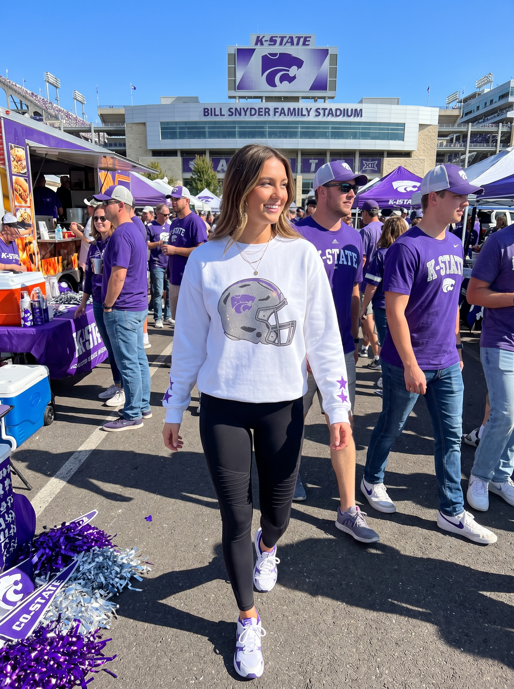 Kansas State Wildcats Helmet & Stars White Sweatshirt