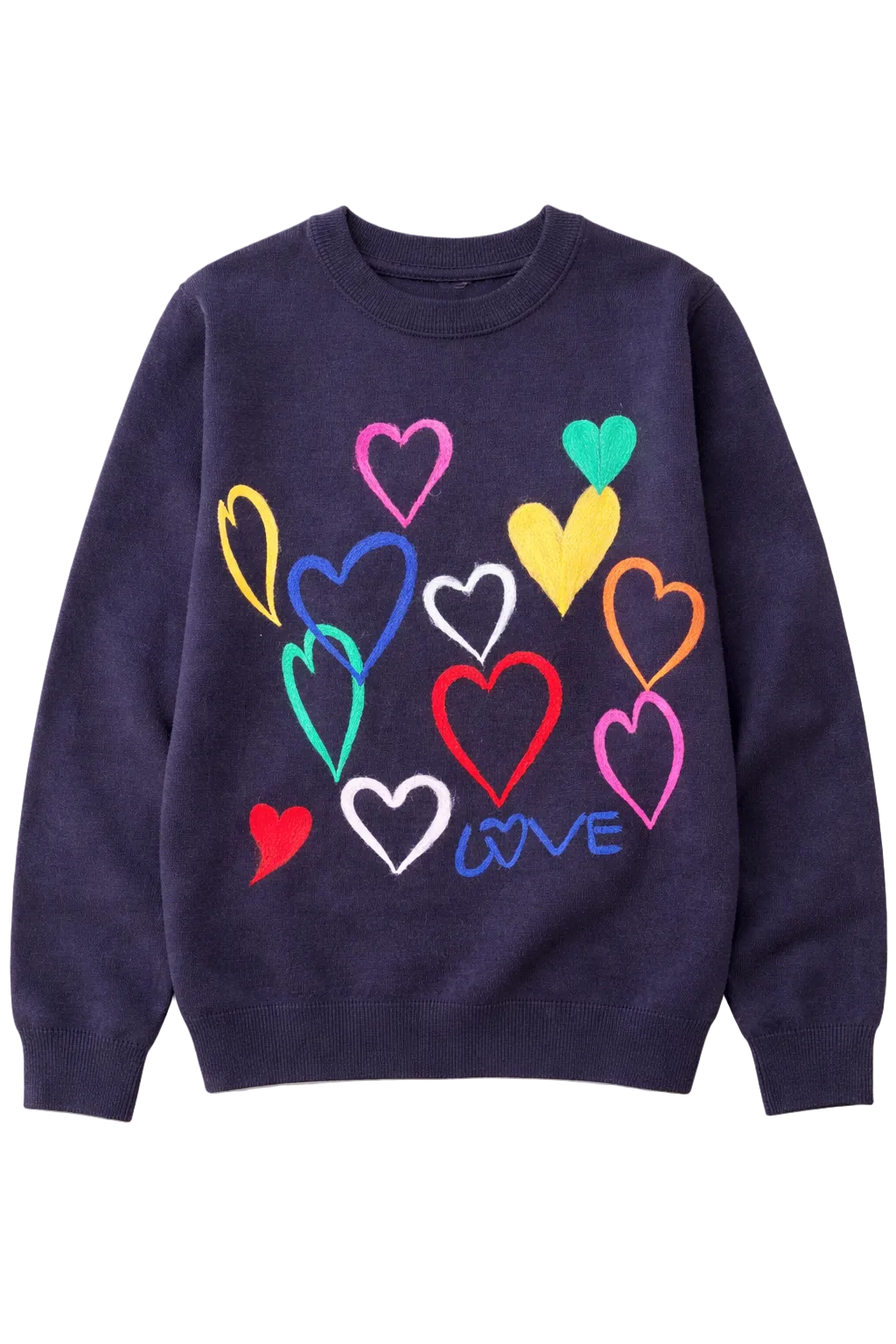 Navy & Multi Colored Embroidered Hearts Sweater