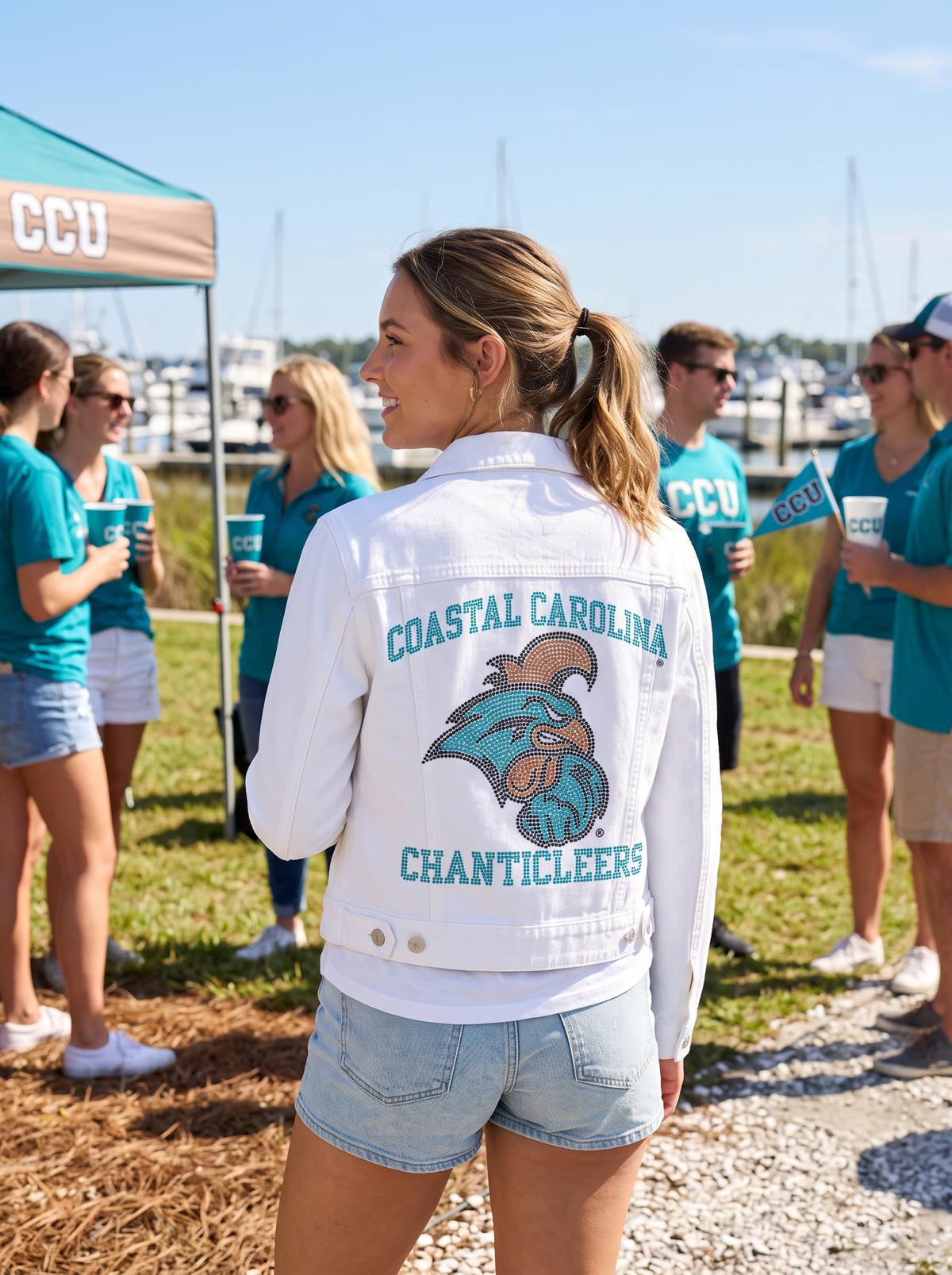 Coastal Carolina Mascot Chanticleers White Denim Jacket