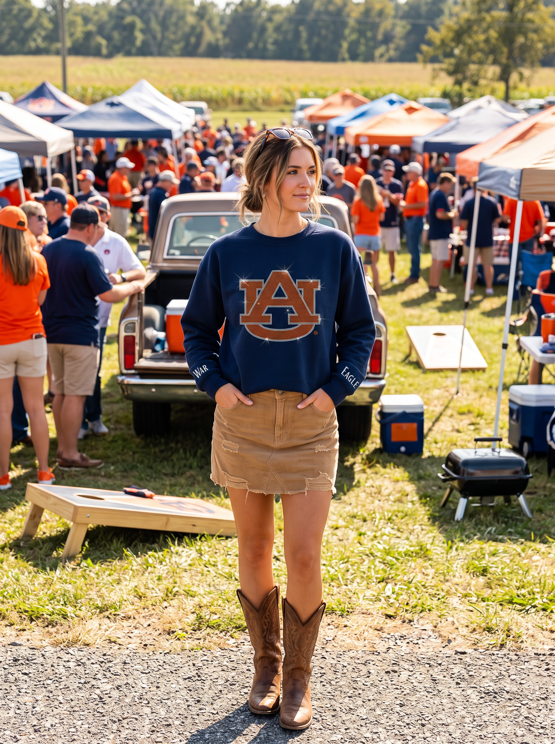 Auburn University Orange AU War Eagle Navy Crewneck Sweatshirt