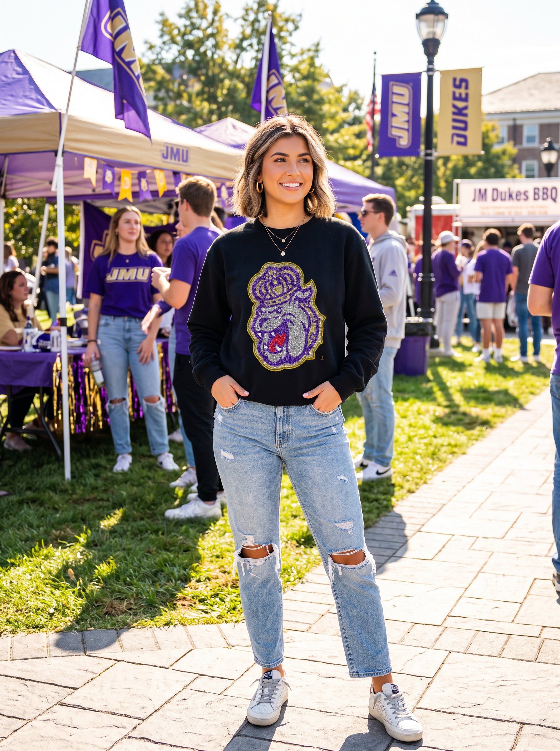 James Madison Multi Material Duke Black Crewneck Sweatshirt