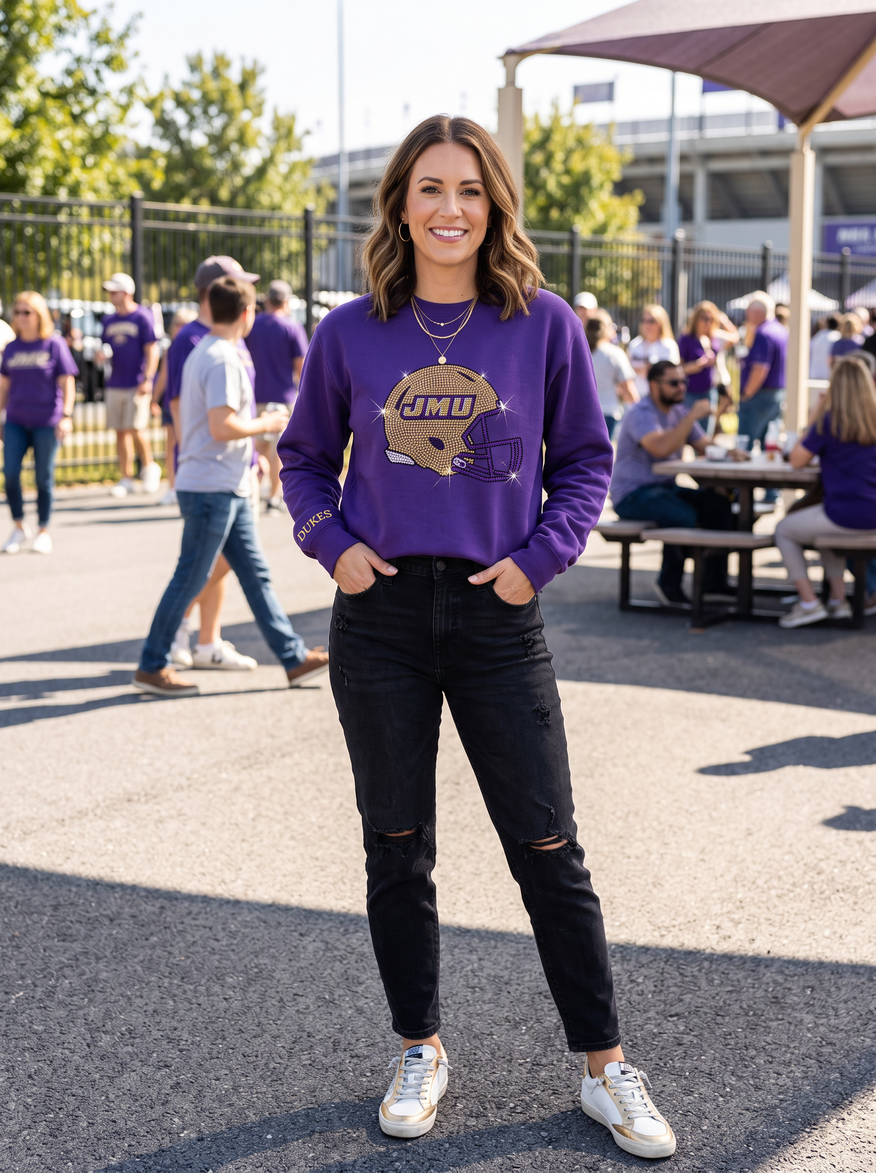 James Madison Helmet Purple Crewneck Sweatshirt