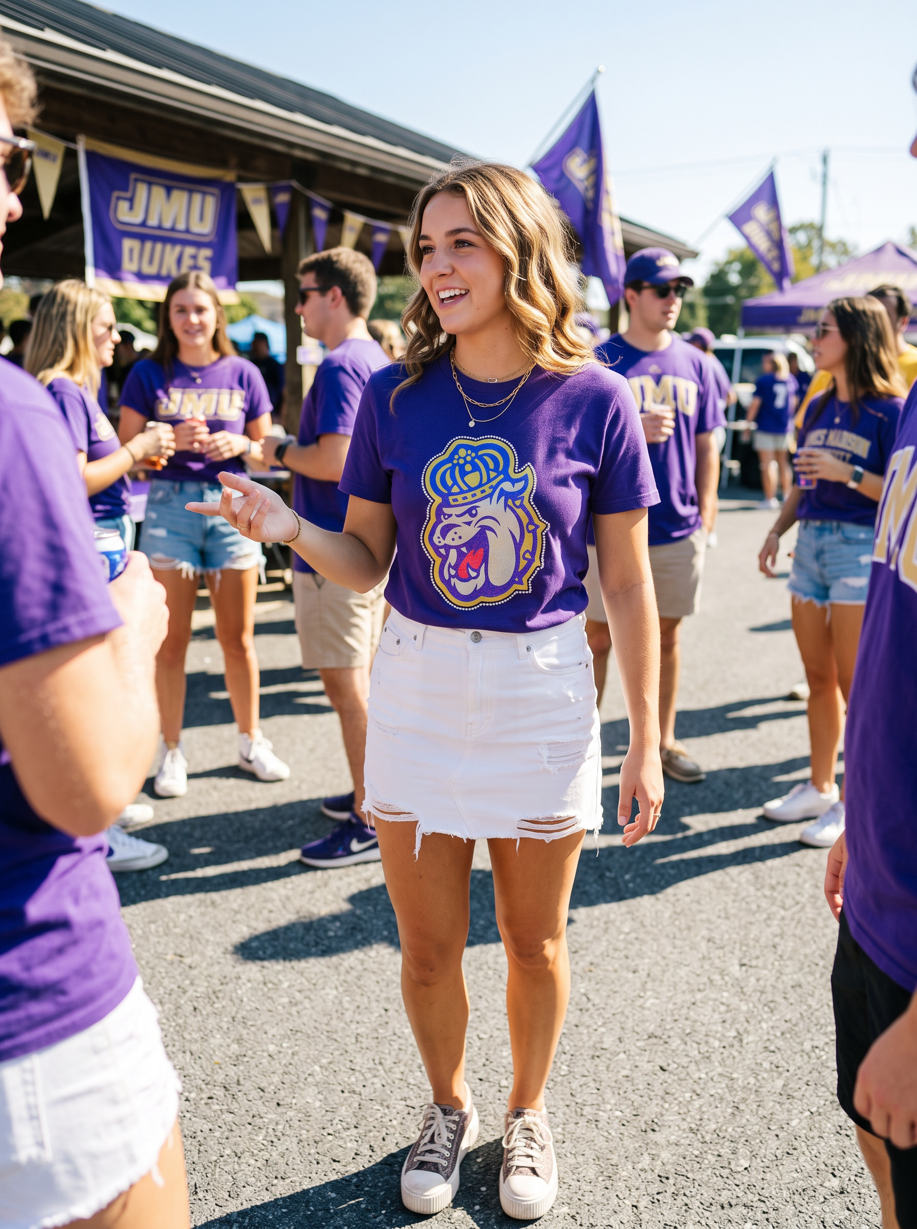 James Madison Mixed Media Bulldog Purple Crewneck Short Sleeve T-Shirt