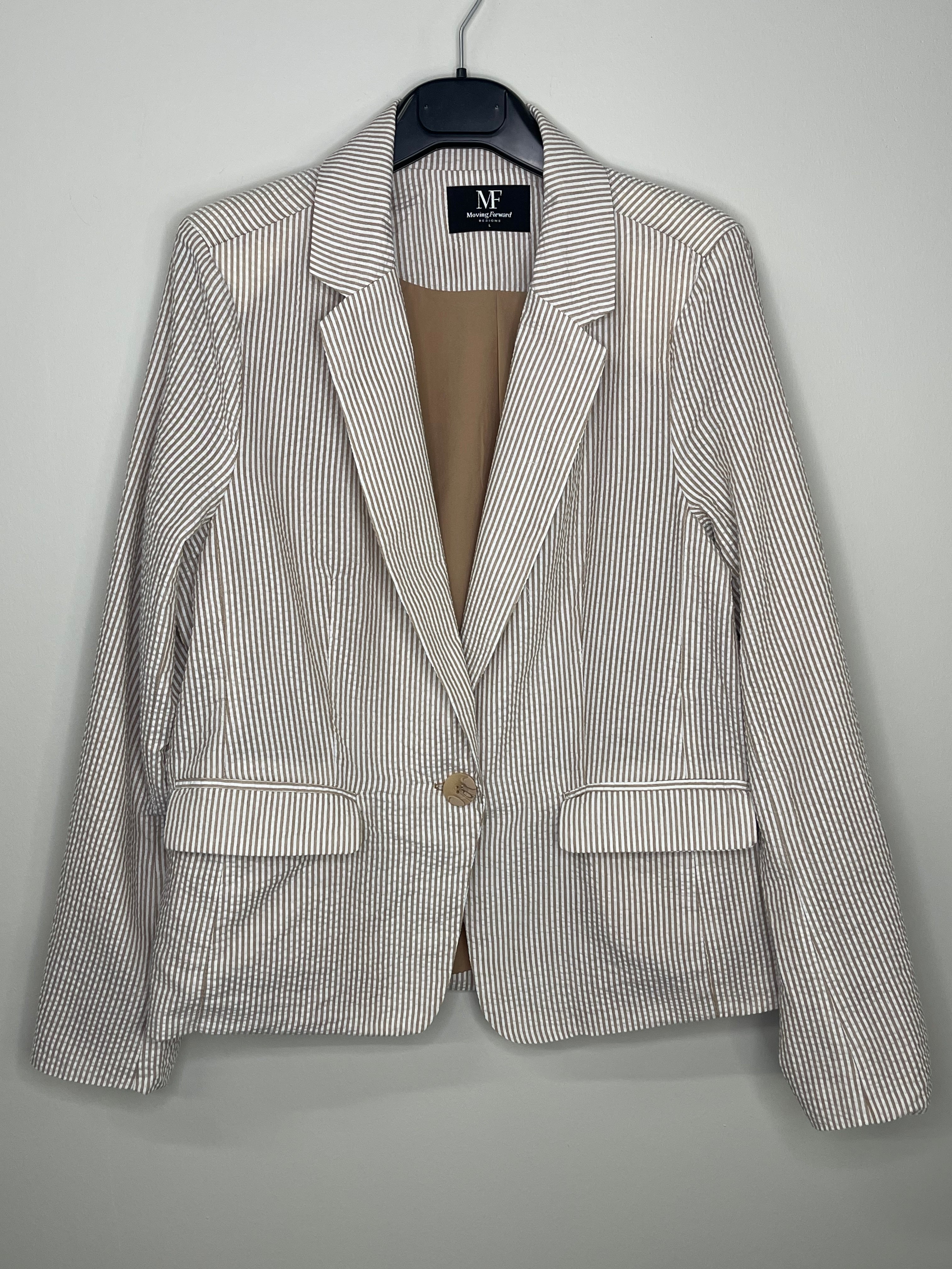 Gold Queen Bee Tan Seersucker Blazer
