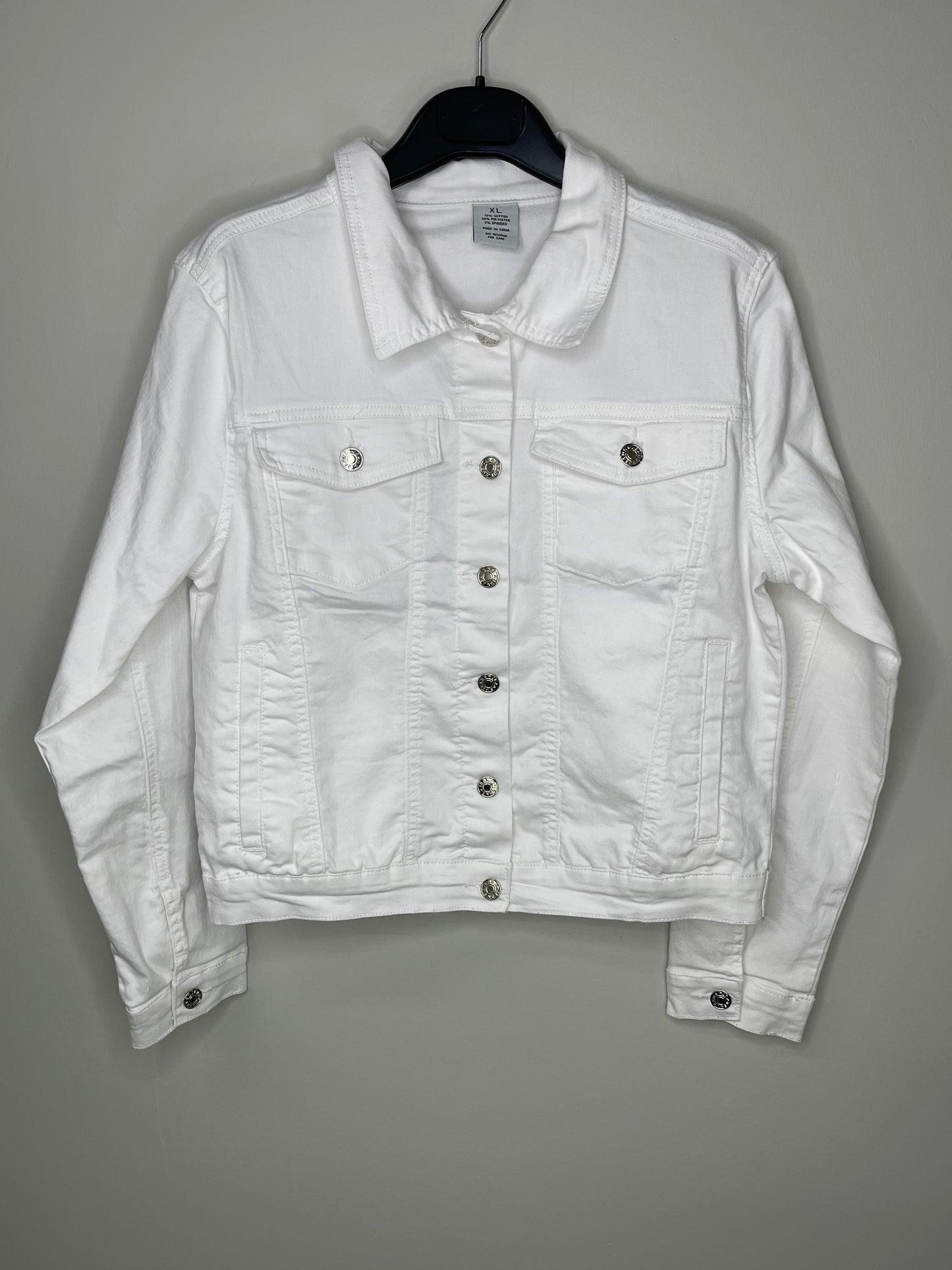 Jacket, Denim Extended Size White, Skull Flowers